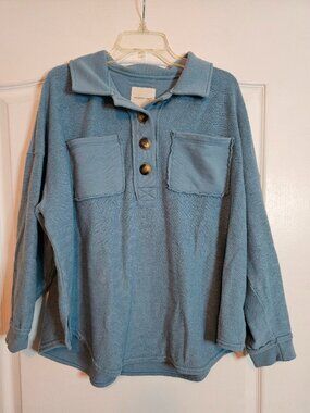 American Eagle Outfitters Oversized Slouchy Relaxed Blue 4 Button Sweatshirt, S